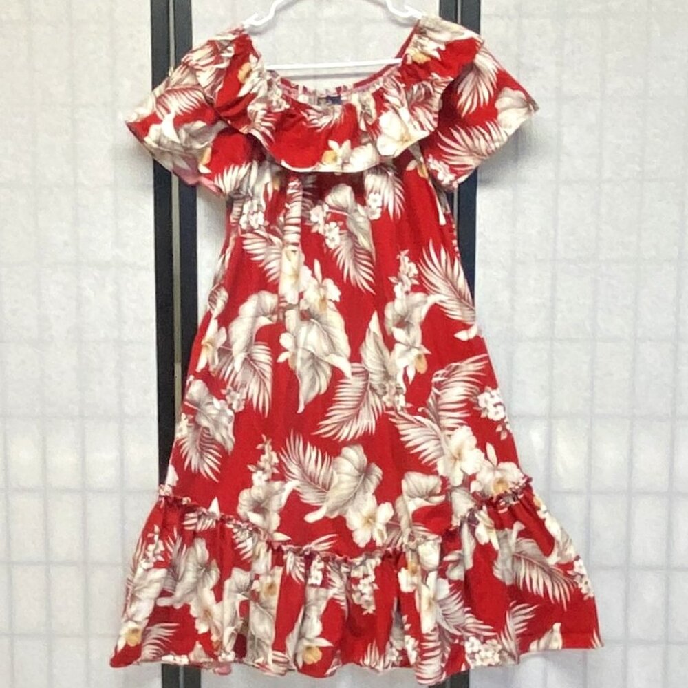 Royal Creations Hawaii On/Off Shoulder Ruffle Muumuu Swing Dress M Floral Aloha